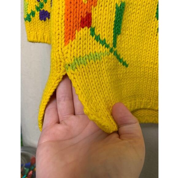 Vintage 1990s Marisa Christina Floral Sweater Cotton Blend Small Yellow Multi - Picture 7 of 10
